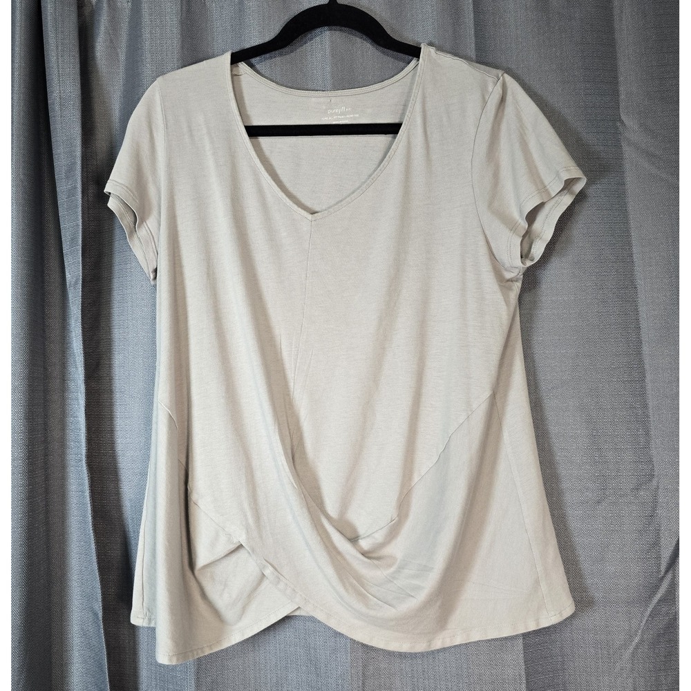 Pure Jill Beige Twist Front Basic V-Neck Tee Women's Short Sleeve M